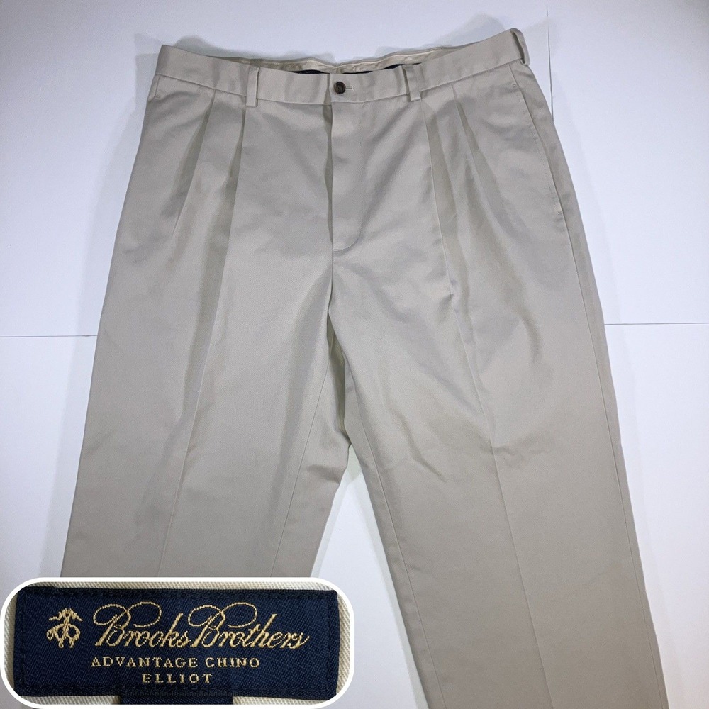 Brooks Brothers Elliot Advantage Chino Stretch Pants Mens 38x30 Pleated Cuffed